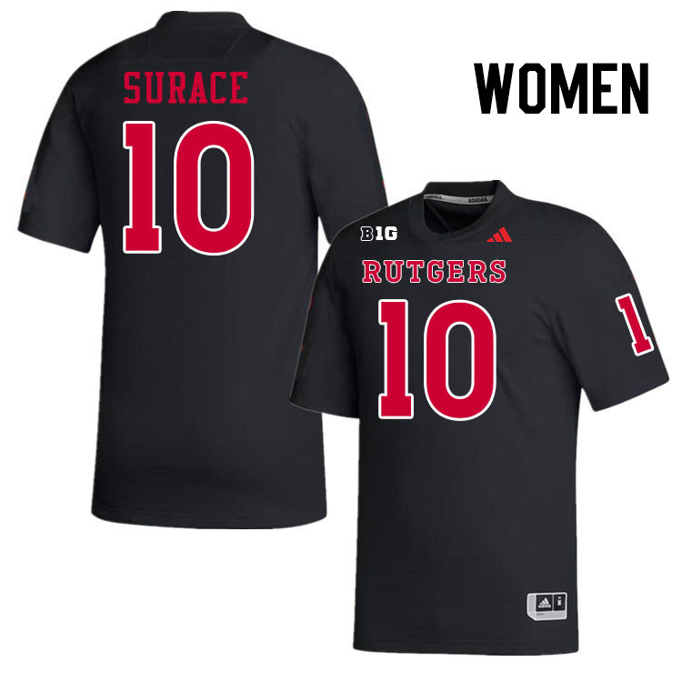 Women #10 AJ Surace Rutgers Scarlet Knights 2024 College Football Jerseys Stitched-Black